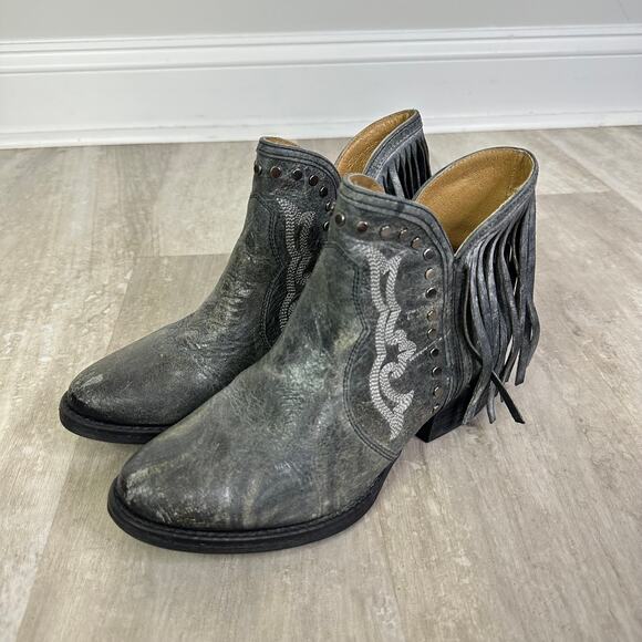 Sterling River Cowgirl Boots Black Distressed Fringe Western Ankle Boot Size 8.5 - Picture 1 of 8